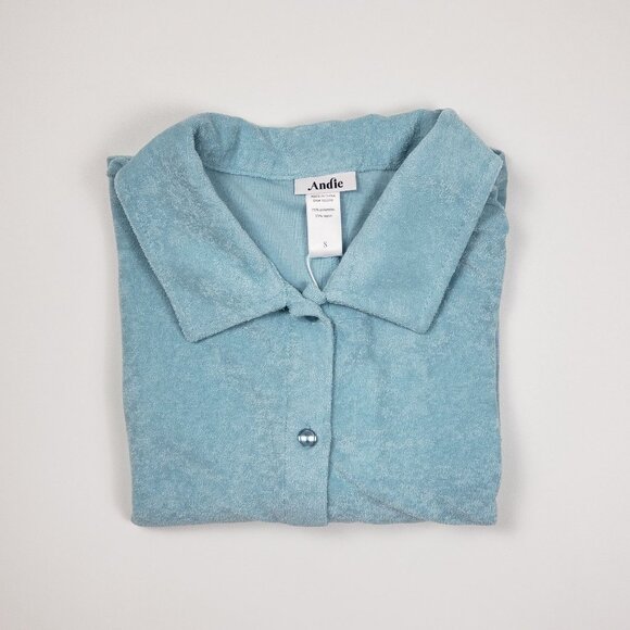 Andie The Cropped Button Up Sz Small Cabana Blue Terry Cloth Lounge & Resort Top - Picture 15 of 16